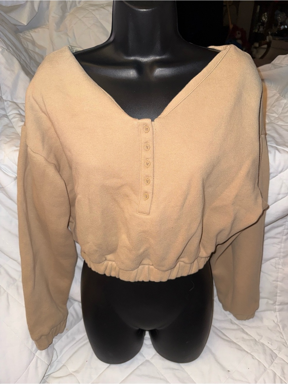 OAK + FORT Cropped Henley Sweatshirt